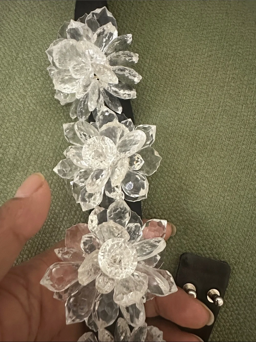 Crystal Floral Cluster Belt - Black with Clear Accents